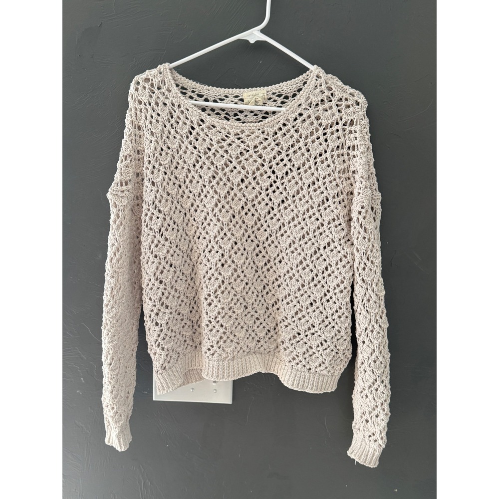 Artelier Nicole Miller Womens Cream Crochet Open Knit Sweater Small Beige Boho
